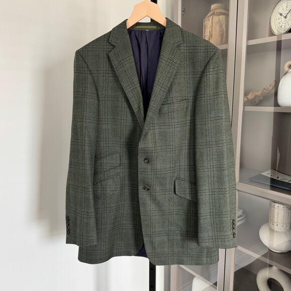 Ede & Ravenscroft Wool Green Purple Check Sport Coat 40L Single Breasted Jacket